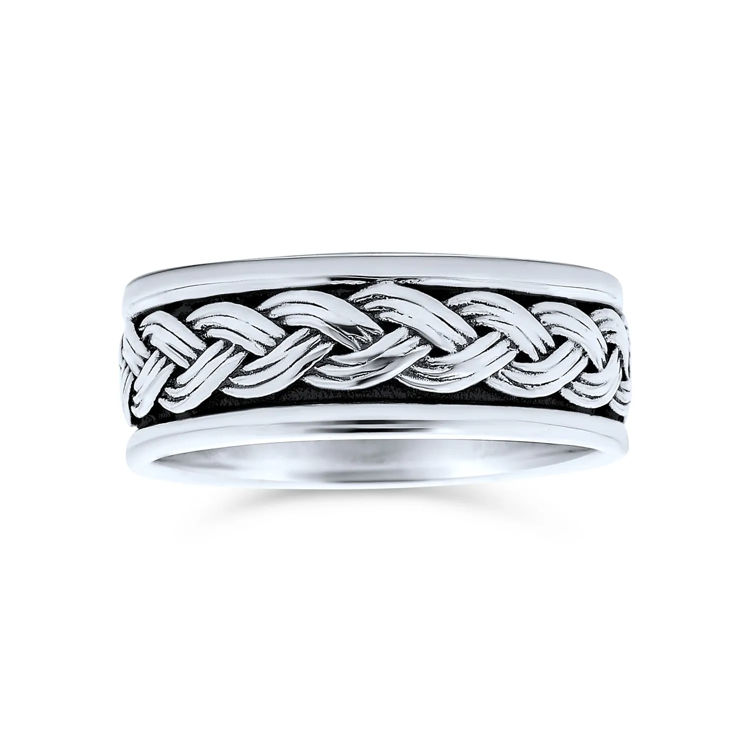 Mens Silver Ring - Heavy Braided Wheat Weave Wedding Band Oxidized .925 Sterling