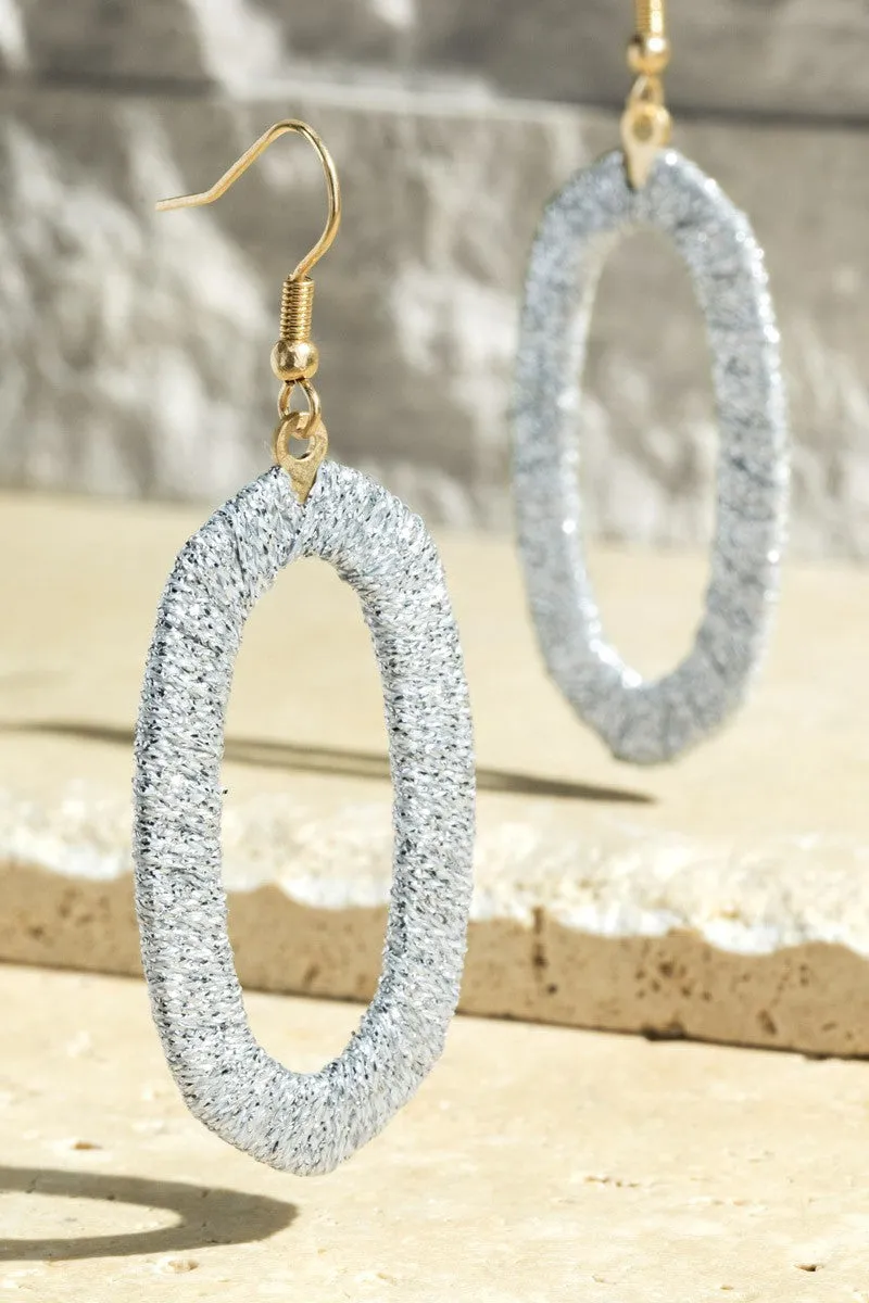 METALLIC THREAD OVAL EARRINGS