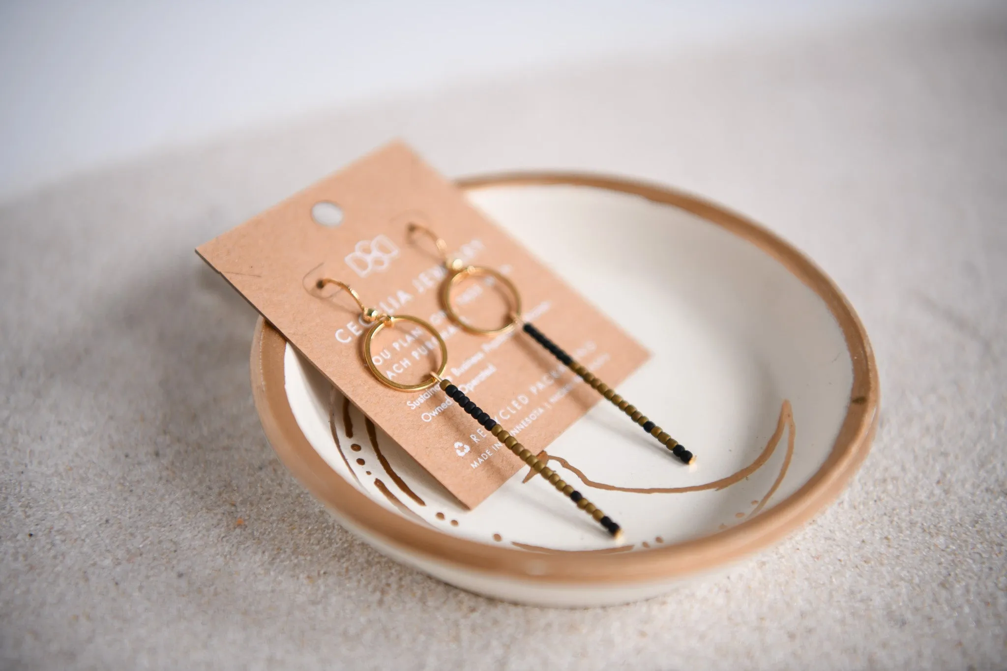 Midnight Moon Black & Gold Seed Bead Drop Earrings