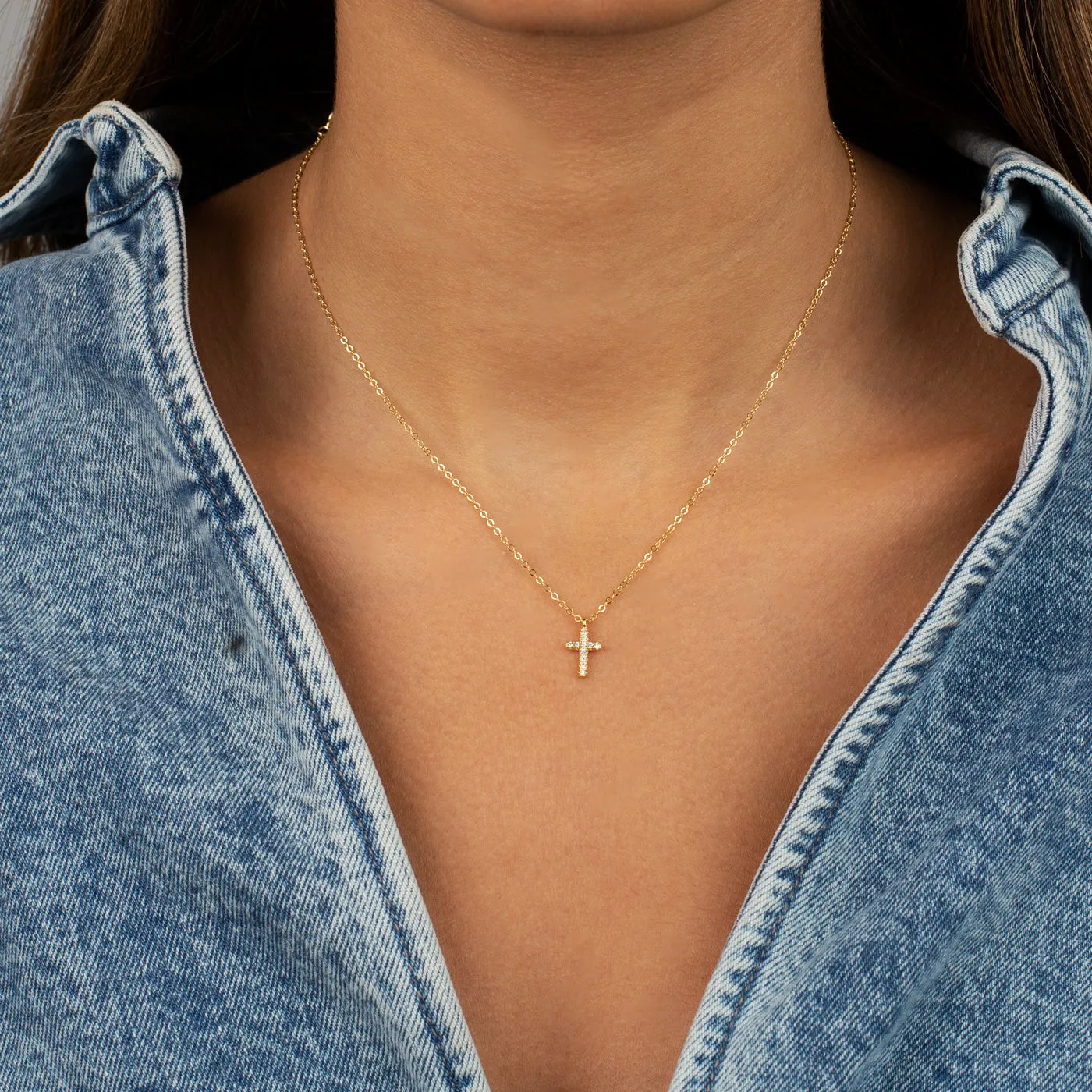 Mini Pavé Cross Necklace