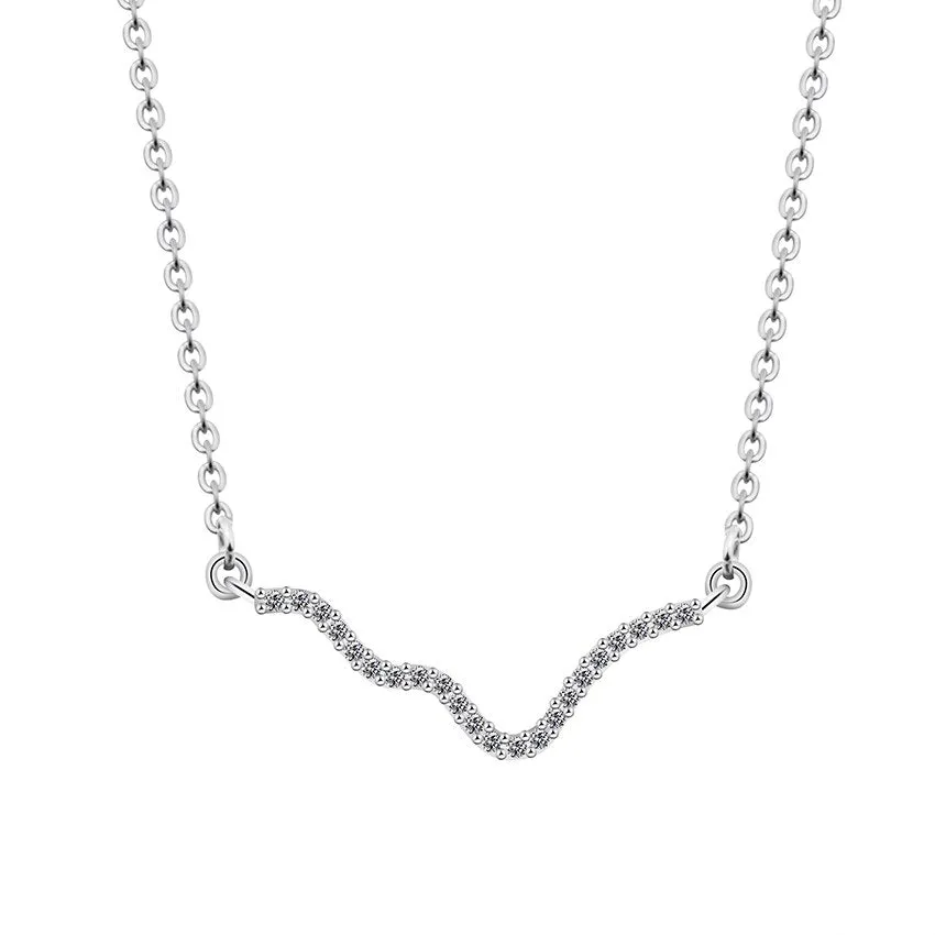 Minimalist Cubic Zirconia Wave Pendant Necklace