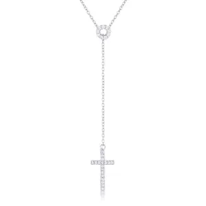 Miranda 0.3ct CZ White Gold Rhodium Classic Lariat Cross Necklace