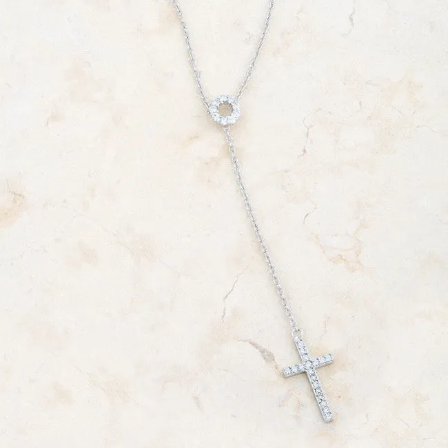 Miranda 0.3ct CZ White Gold Rhodium Classic Lariat Cross Necklace