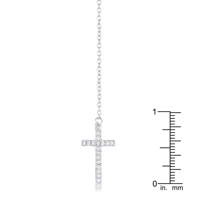 Miranda 0.3ct CZ White Gold Rhodium Classic Lariat Cross Necklace