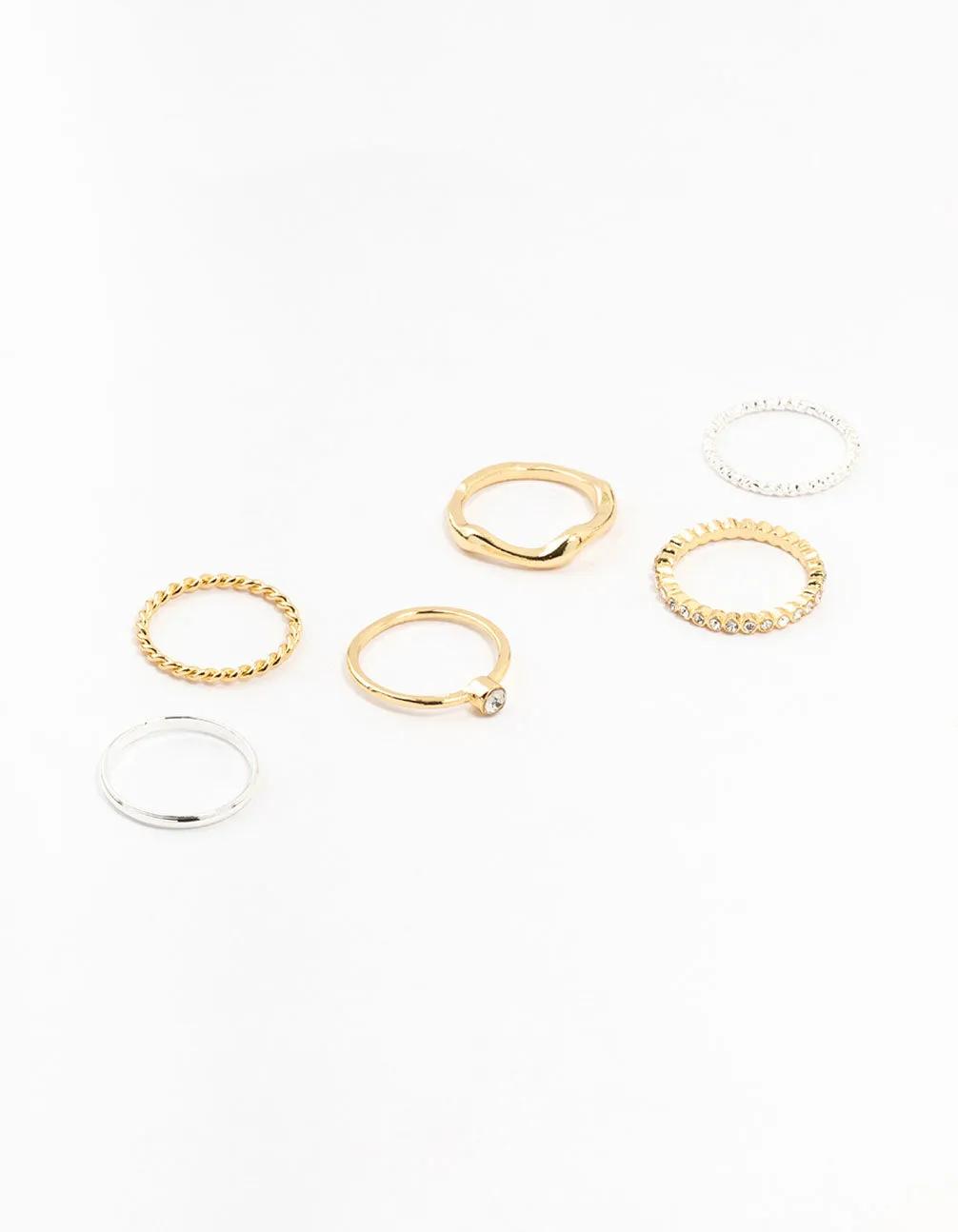 Mixed Metals Molten & Diamante Rings 6-Pack