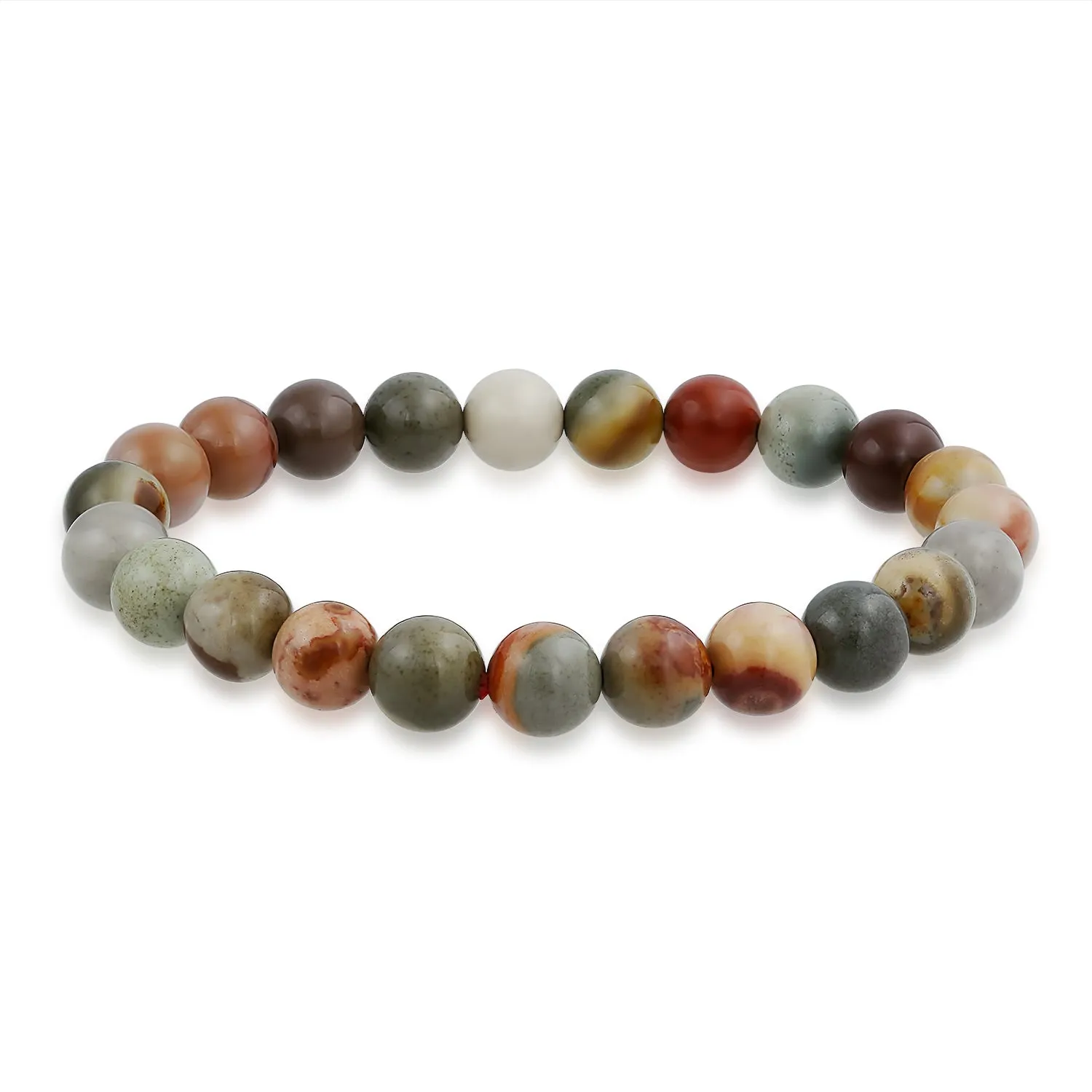 Natural Multi-Color Gemstone 8MM Bead Stackable Stretch Bracelet for Men Unisex