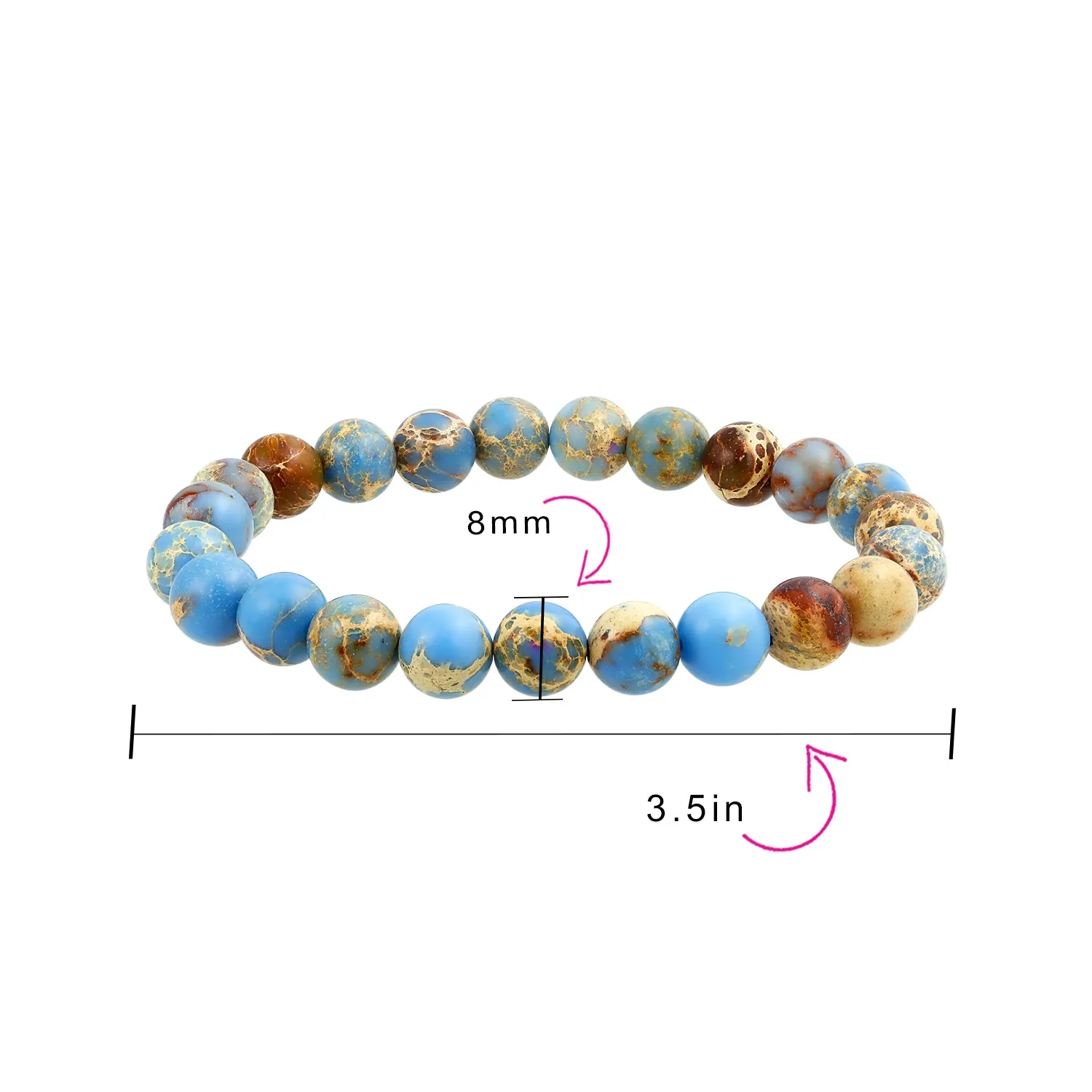 Natural Multi-Color Gemstone 8MM Bead Stackable Stretch Bracelet for Men Unisex