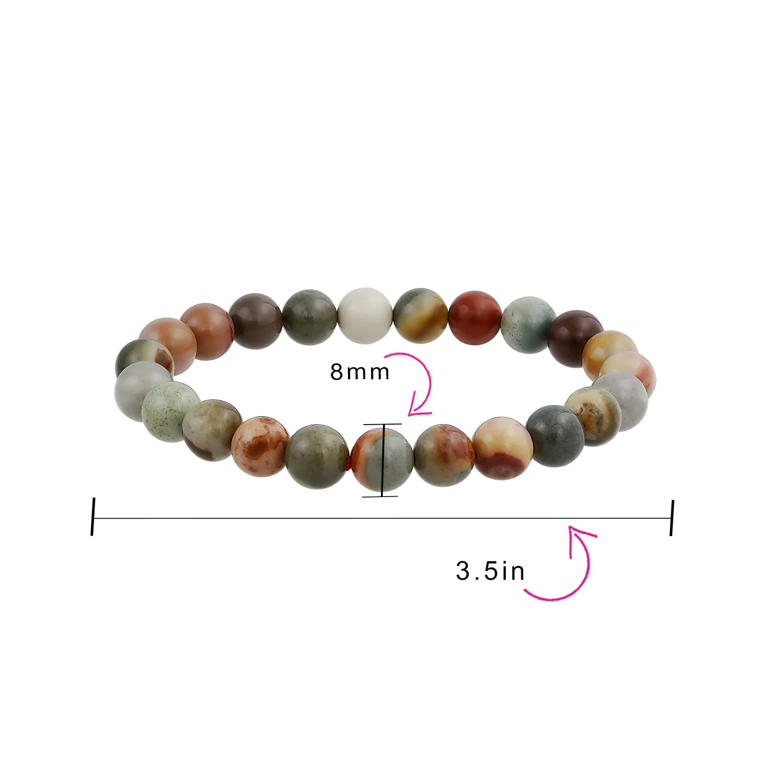 Natural Multi-Color Gemstone 8MM Bead Stackable Stretch Bracelet for Men Unisex