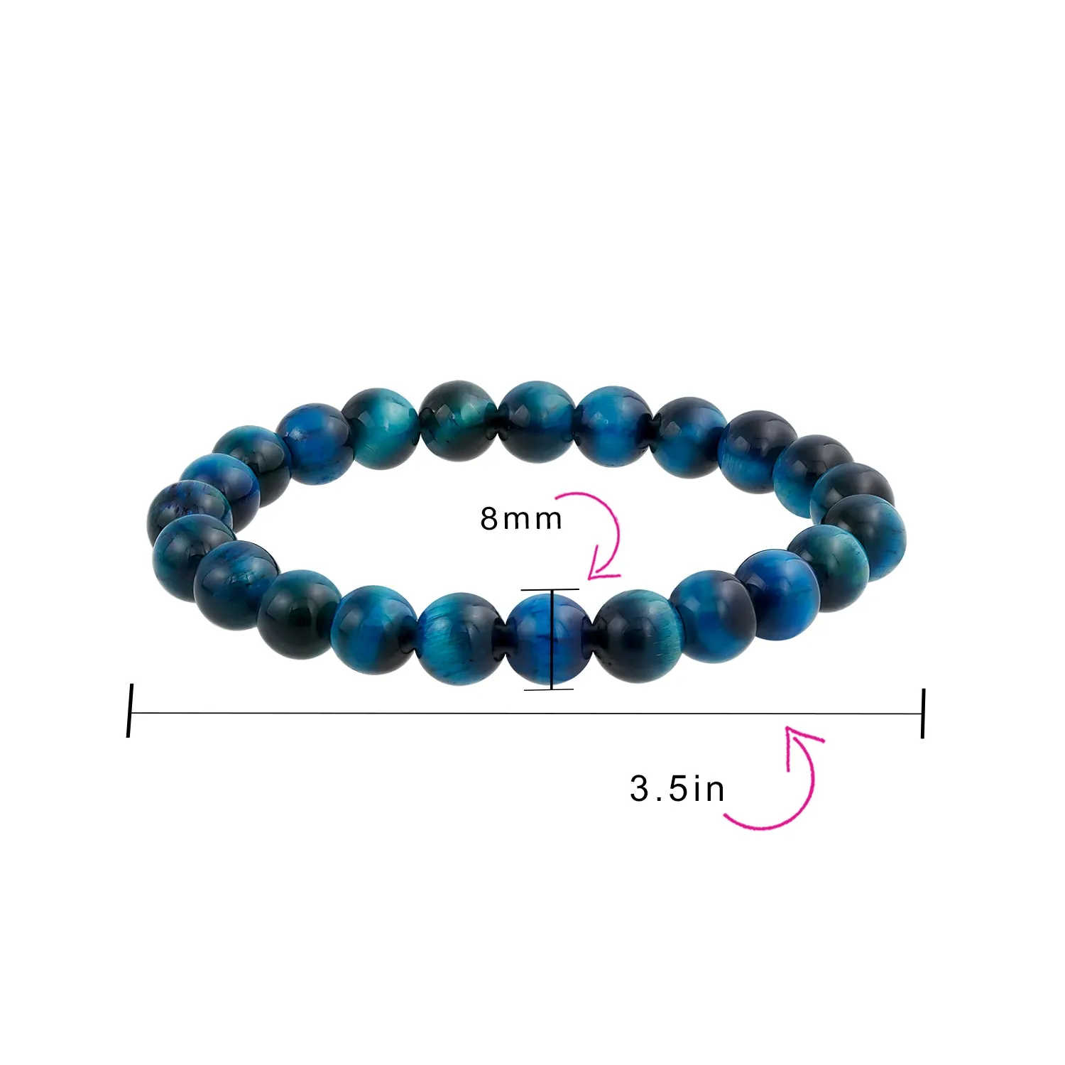 Natural Multi-Color Gemstone 8MM Bead Stackable Stretch Bracelet for Men Unisex