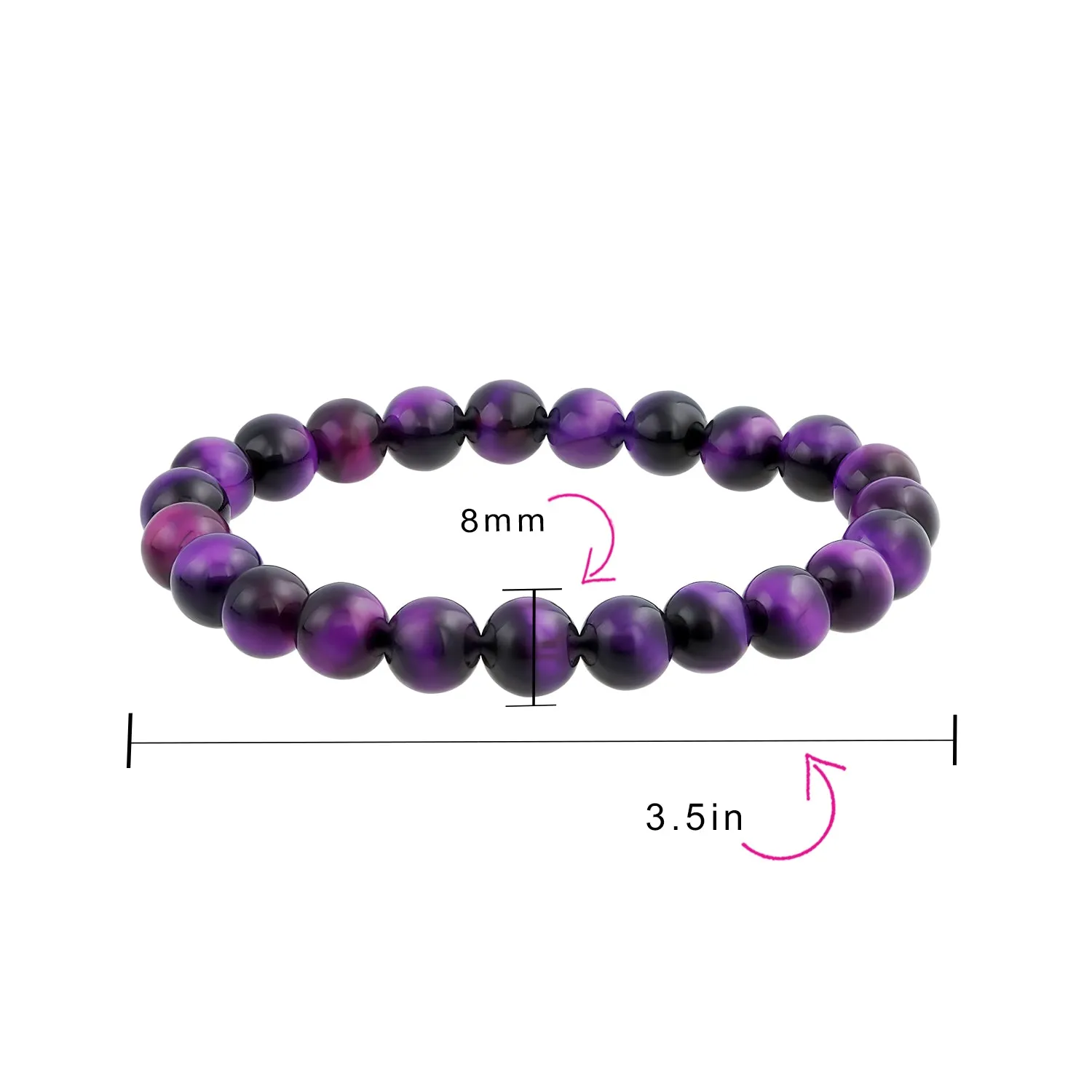 Natural Multi-Color Gemstone 8MM Bead Stackable Stretch Bracelet for Men Unisex