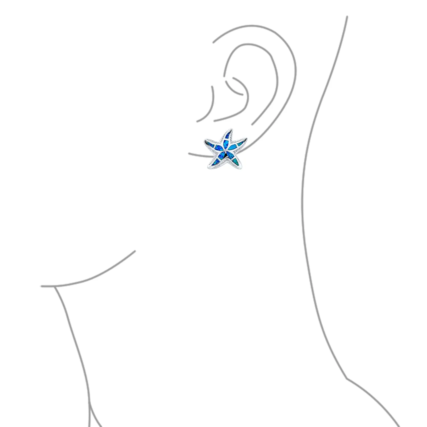 Nautical Blue Opal Starfish Stud Earrings in Sterling Silver for Beach Vacation