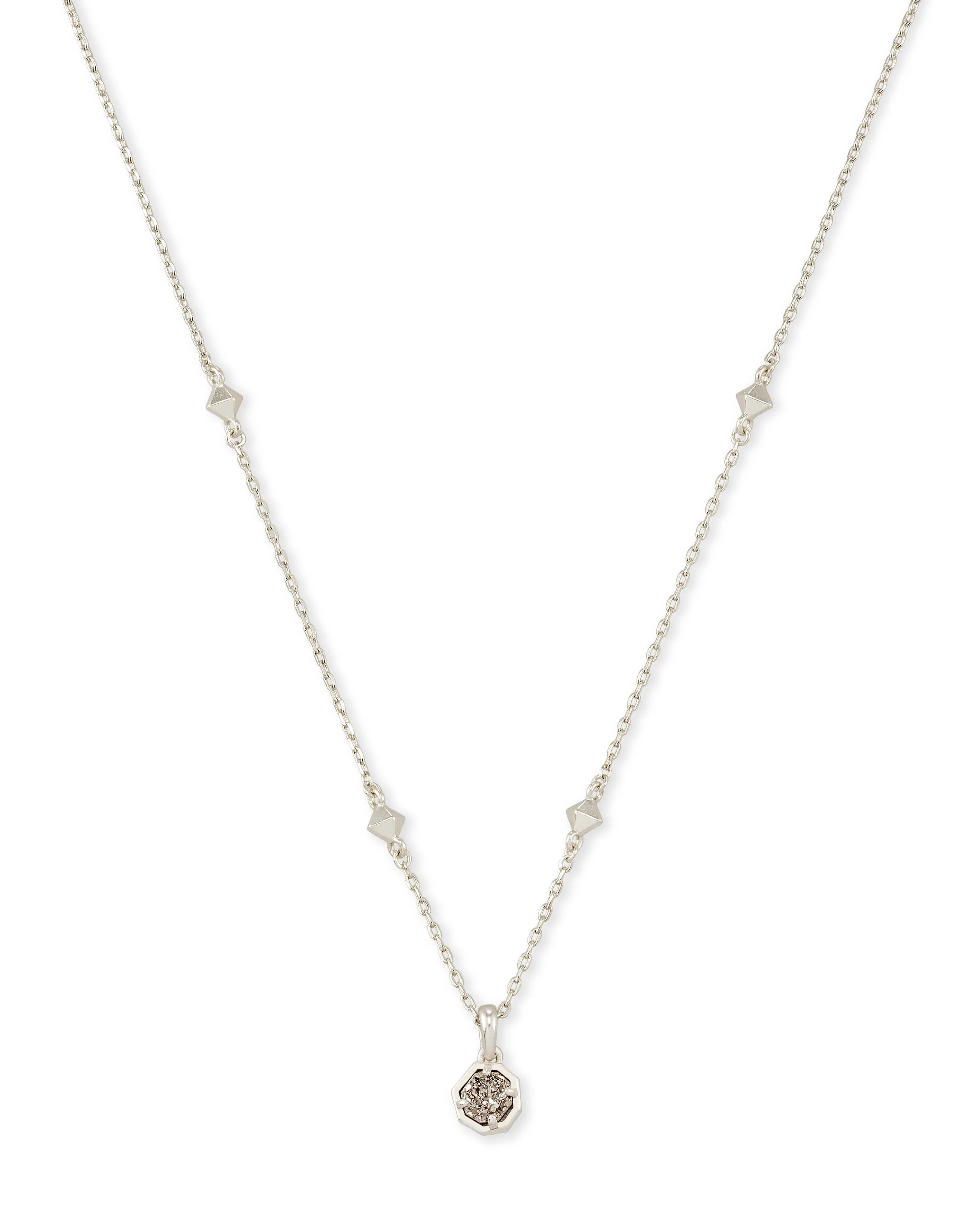 Nola Short Pendant in Rhodium Platinum Drusy