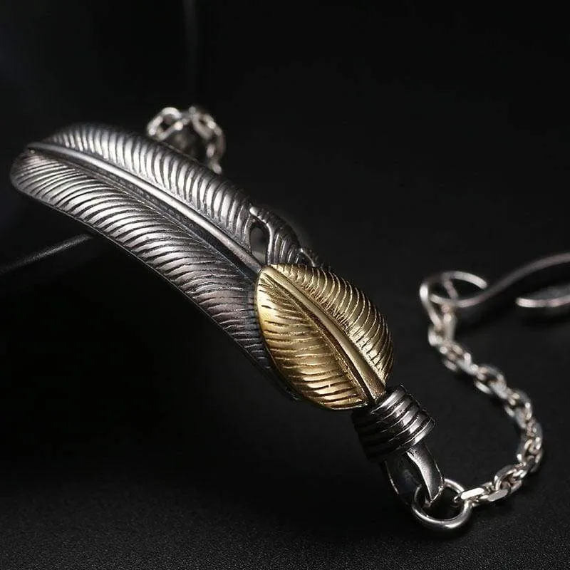 Old silversmith 925 silver bracelet golden feather character skills Punk ICONS fashionable nightclub rock silver bracelet