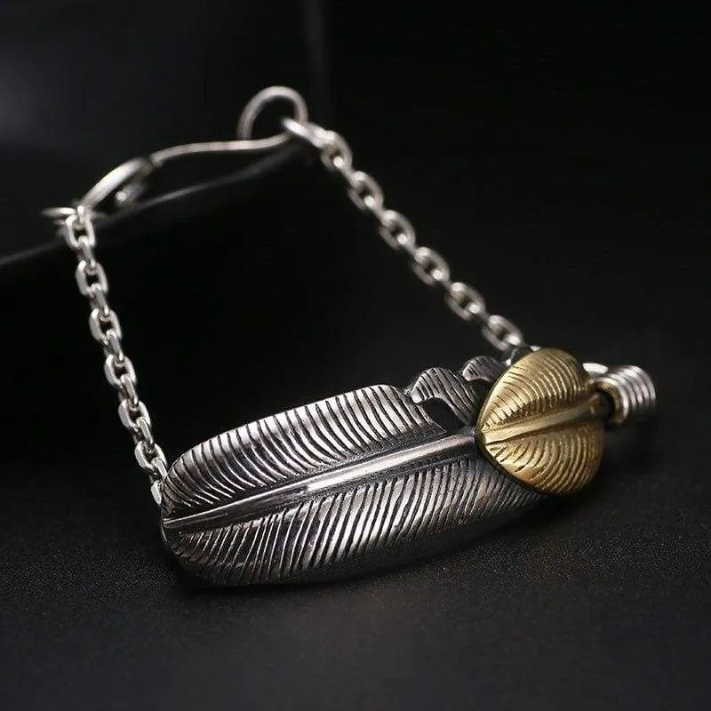 Old silversmith 925 silver bracelet golden feather character skills Punk ICONS fashionable nightclub rock silver bracelet