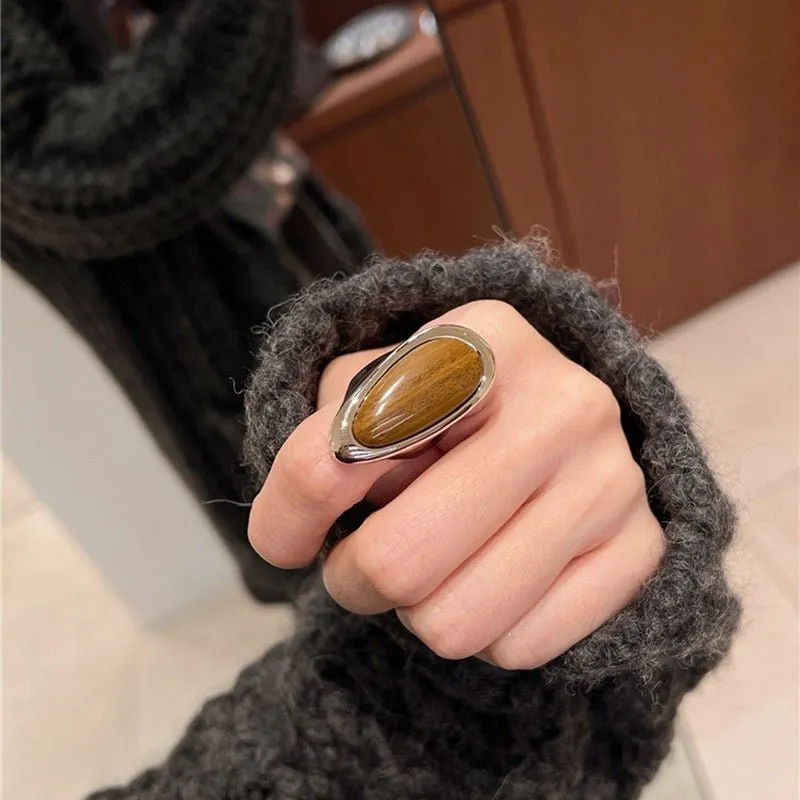 Oval Natural Wood Grain Stone Ring