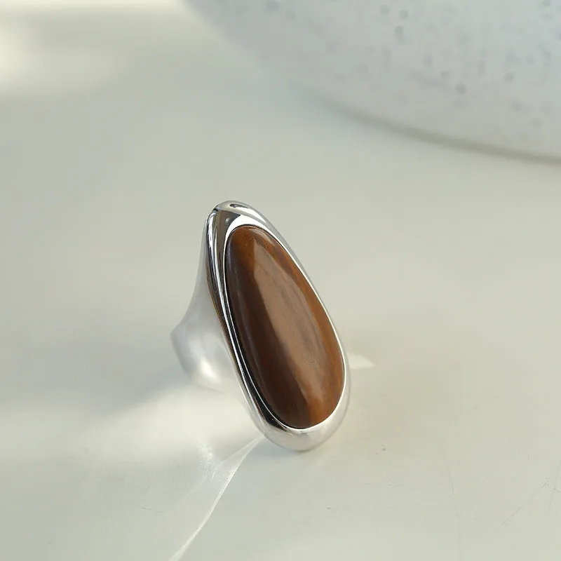 Oval Natural Wood Grain Stone Ring