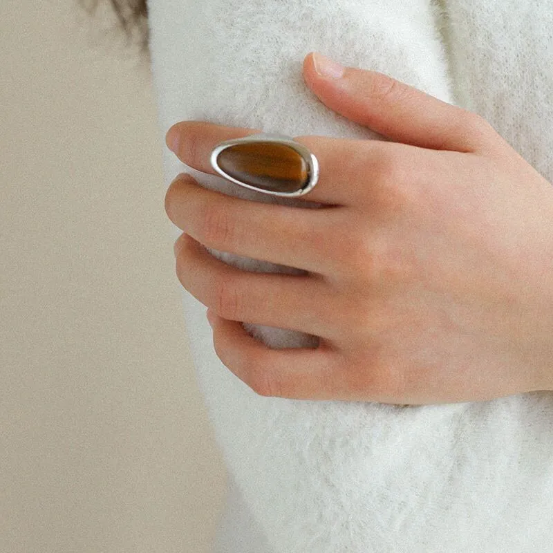 Oval Natural Wood Grain Stone Ring