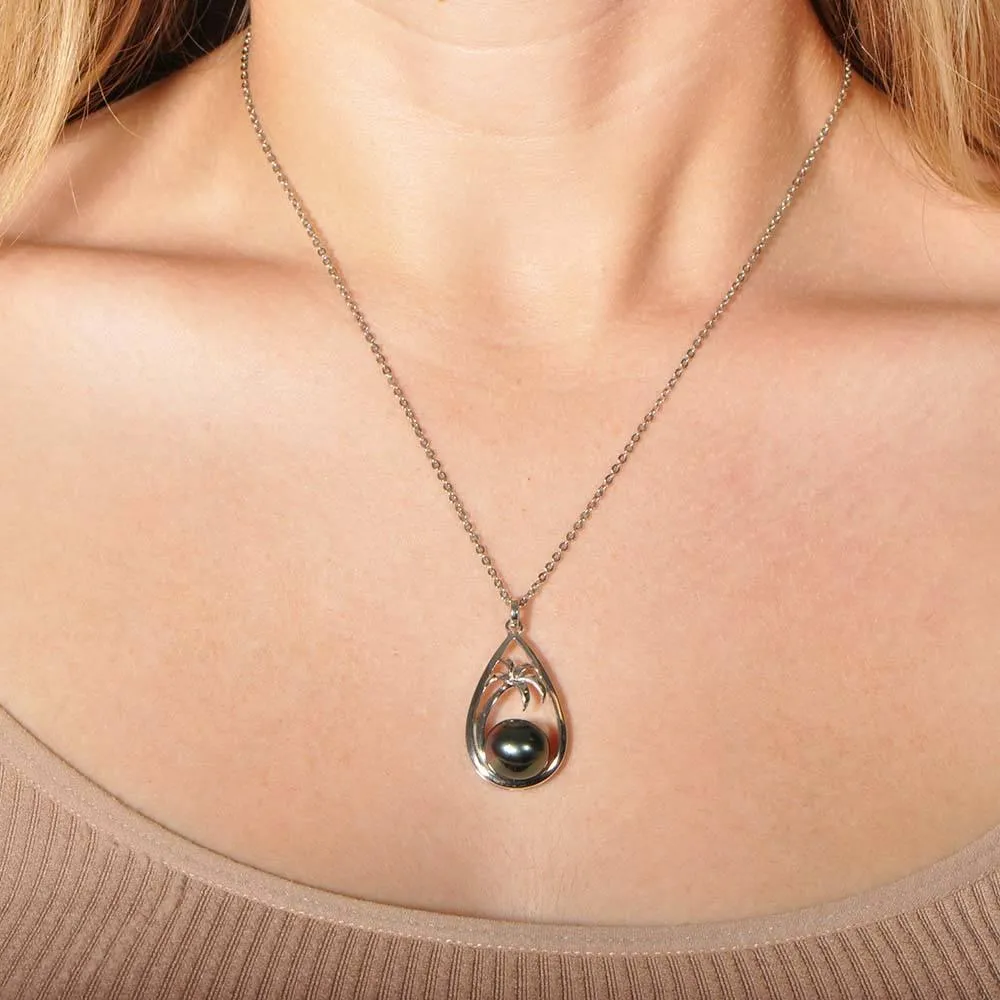 Pearl Palm Tree Teardrop Pendant