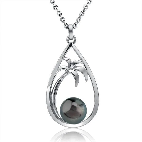 Pearl Palm Tree Teardrop Pendant