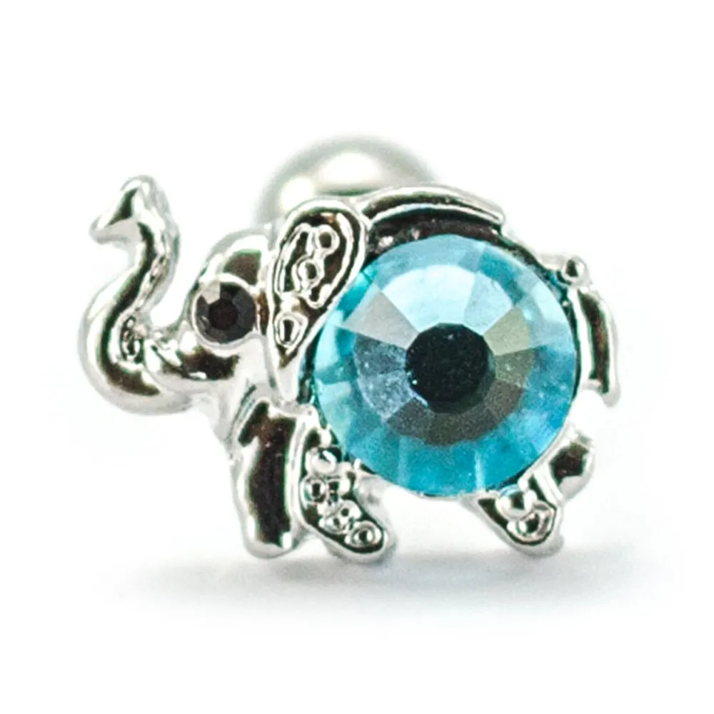 Pierce2go Silver Elephant Cartilage/Tragus Ring with Aqua Stone - 16 Gauge - 1/4" Barbell Length