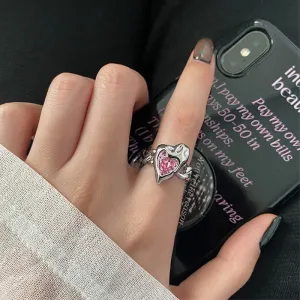 Pink Crystal Opal Broken Heart Rings