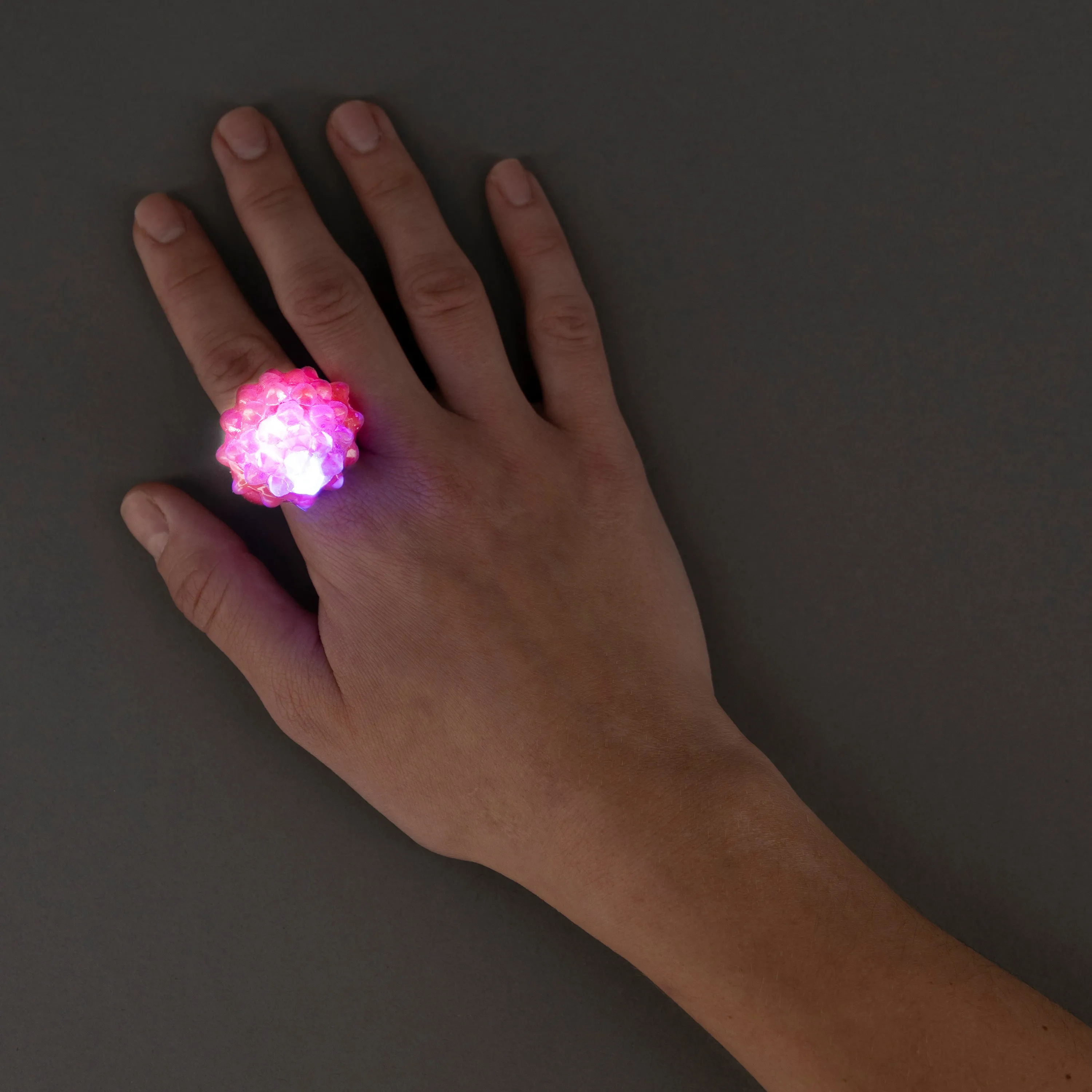 Pink LED Flashing Jelly Bumpy Light Up Rings - Pack of 24