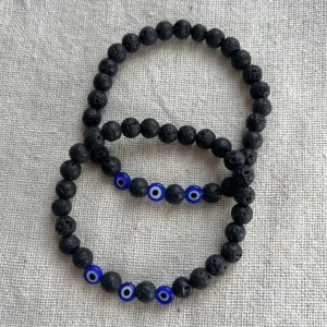 Protection Evil Eye Bracelet - Lava Stone