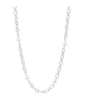 Rhodium Plated Sterling Silver Pearl Necklace