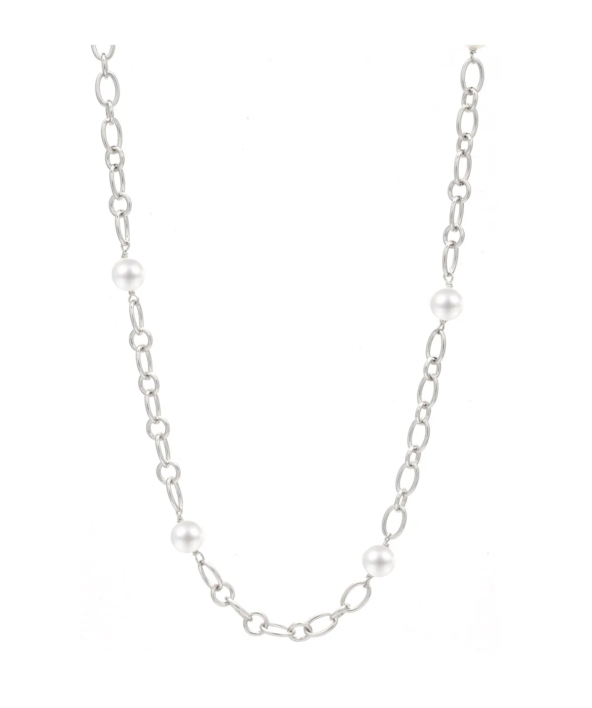 Rhodium Plated Sterling Silver Pearl Necklace