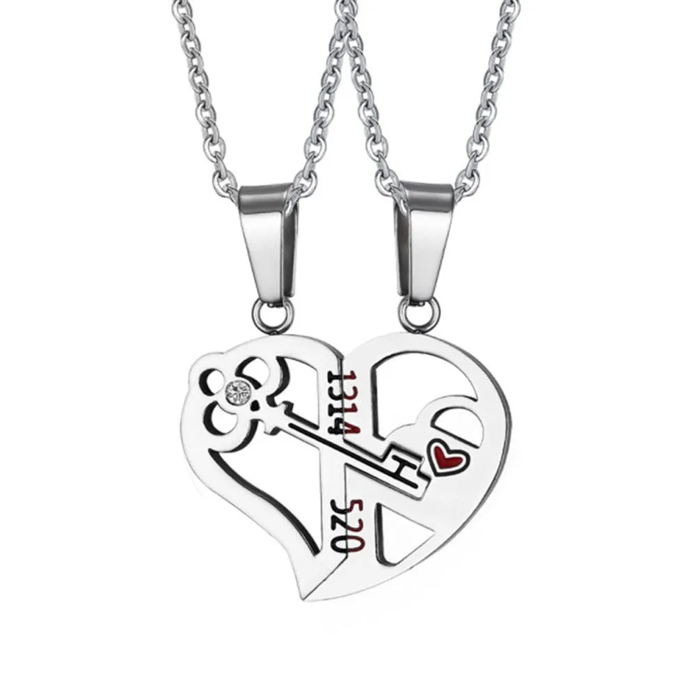 Romantic Couples Necklace Fashion Puzzle Heart Shape Crystal Key