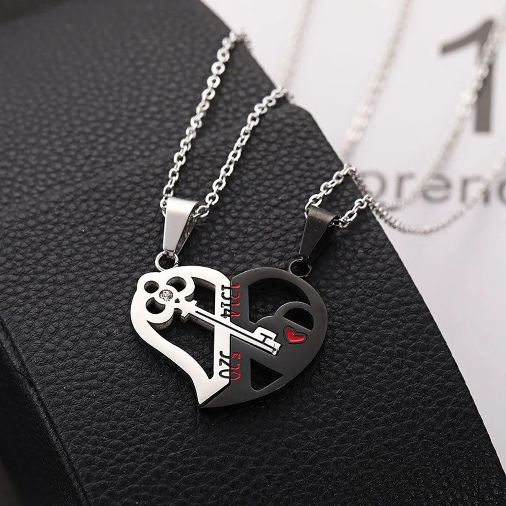 Romantic Couples Necklace Fashion Puzzle Heart Shape Crystal Key