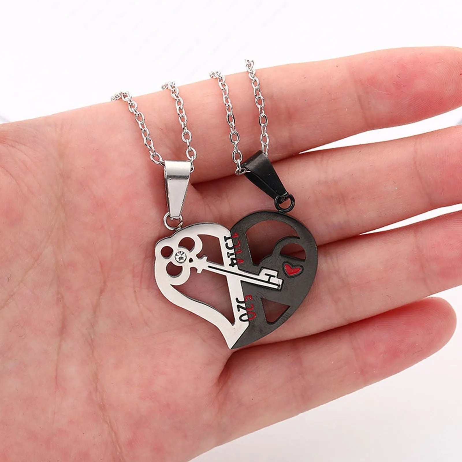 Romantic Couples Necklace Fashion Puzzle Heart Shape Crystal Key