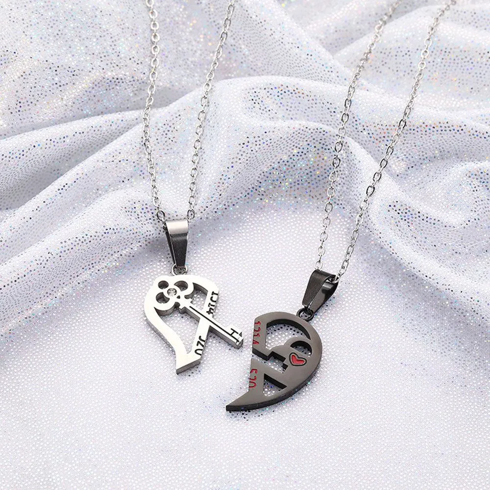 Romantic Couples Necklace Fashion Puzzle Heart Shape Crystal Key