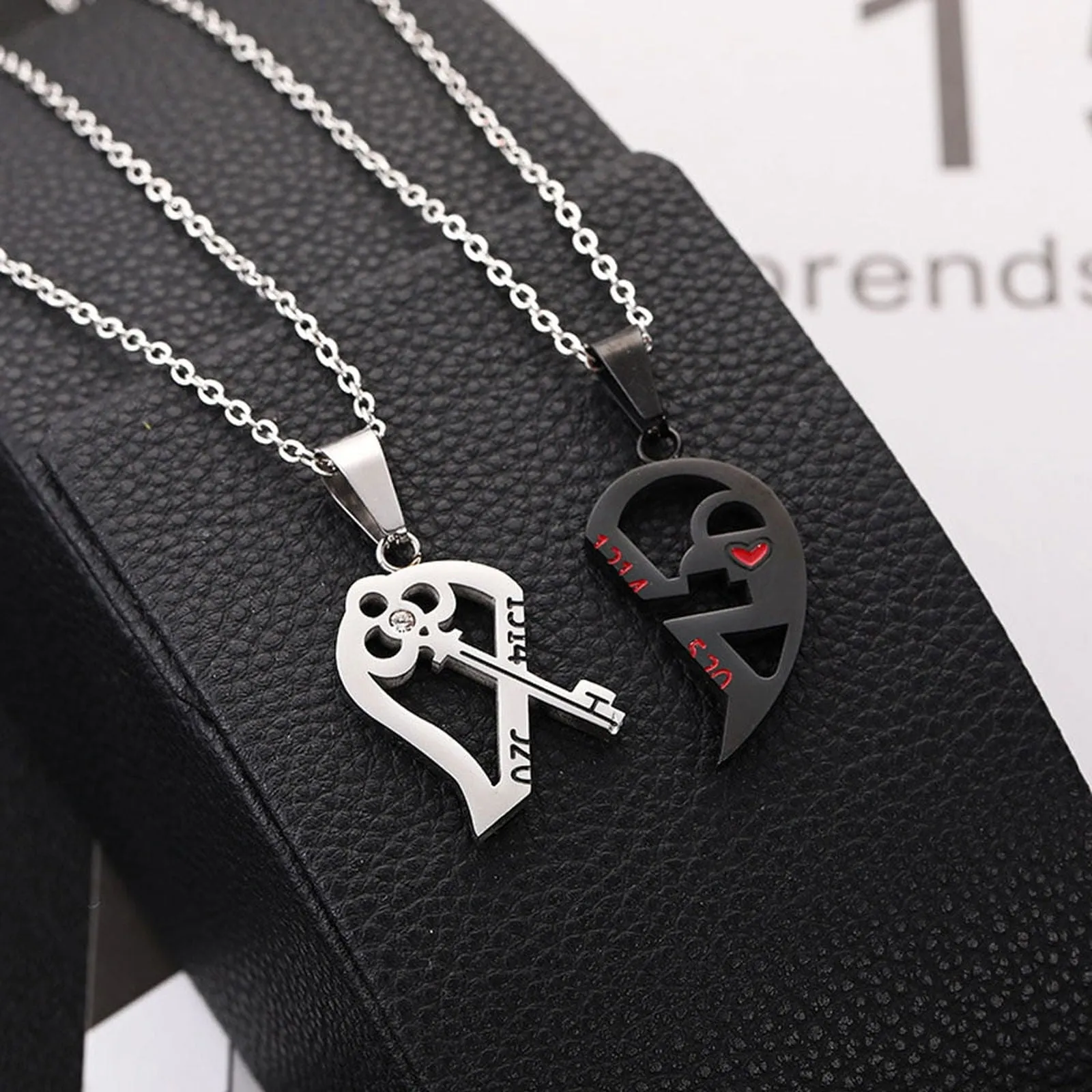 Romantic Couples Necklace Fashion Puzzle Heart Shape Crystal Key