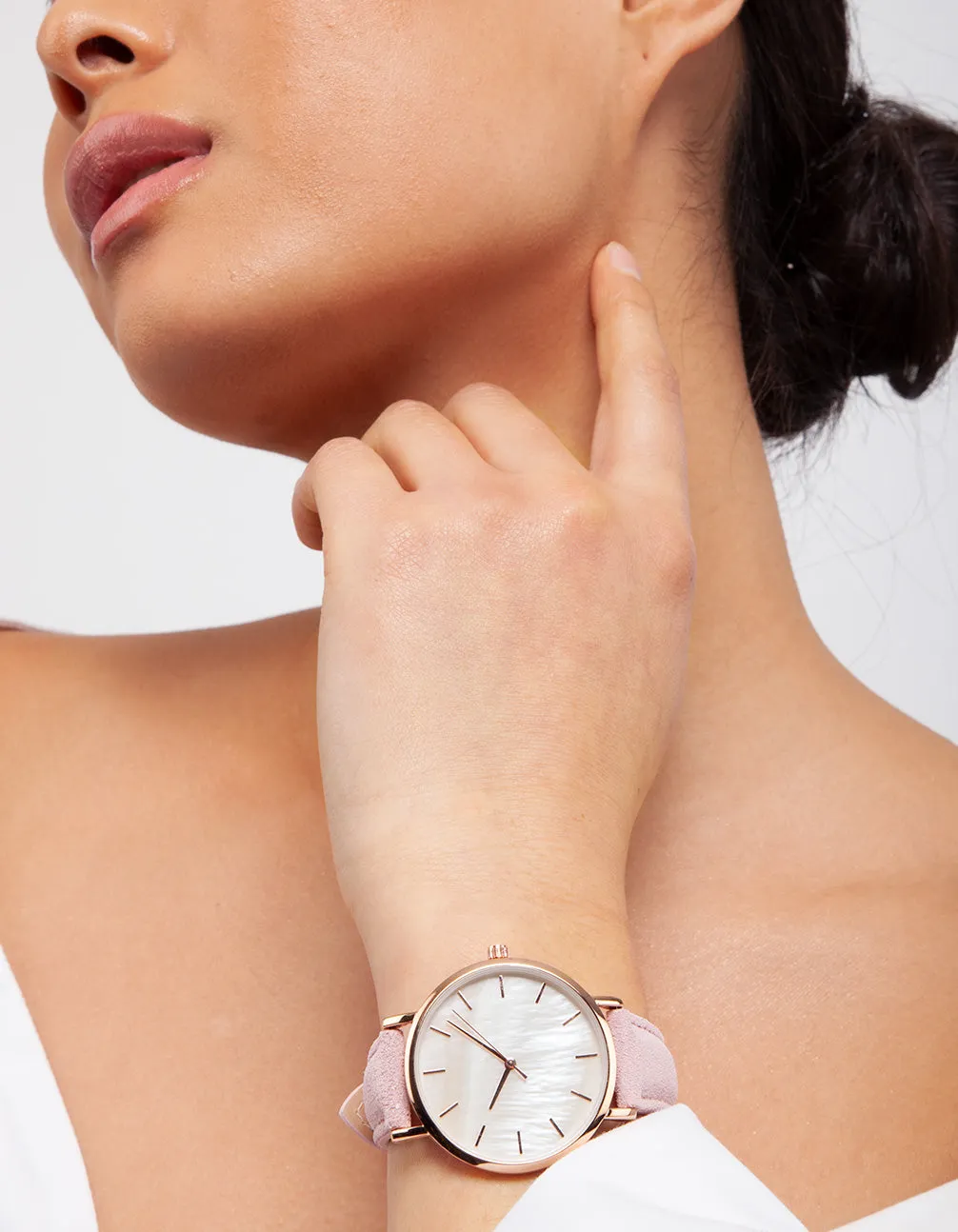 Rose Gold Pearl Leather Watch