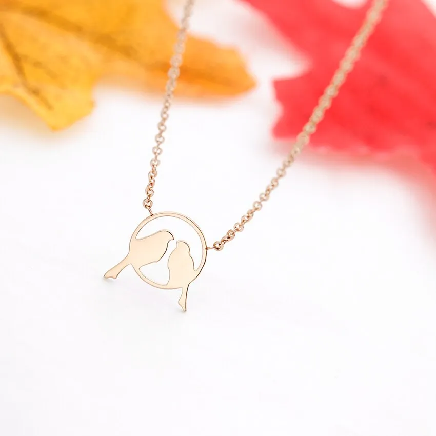 Rose Gold Silver Color Double Bird Pendant