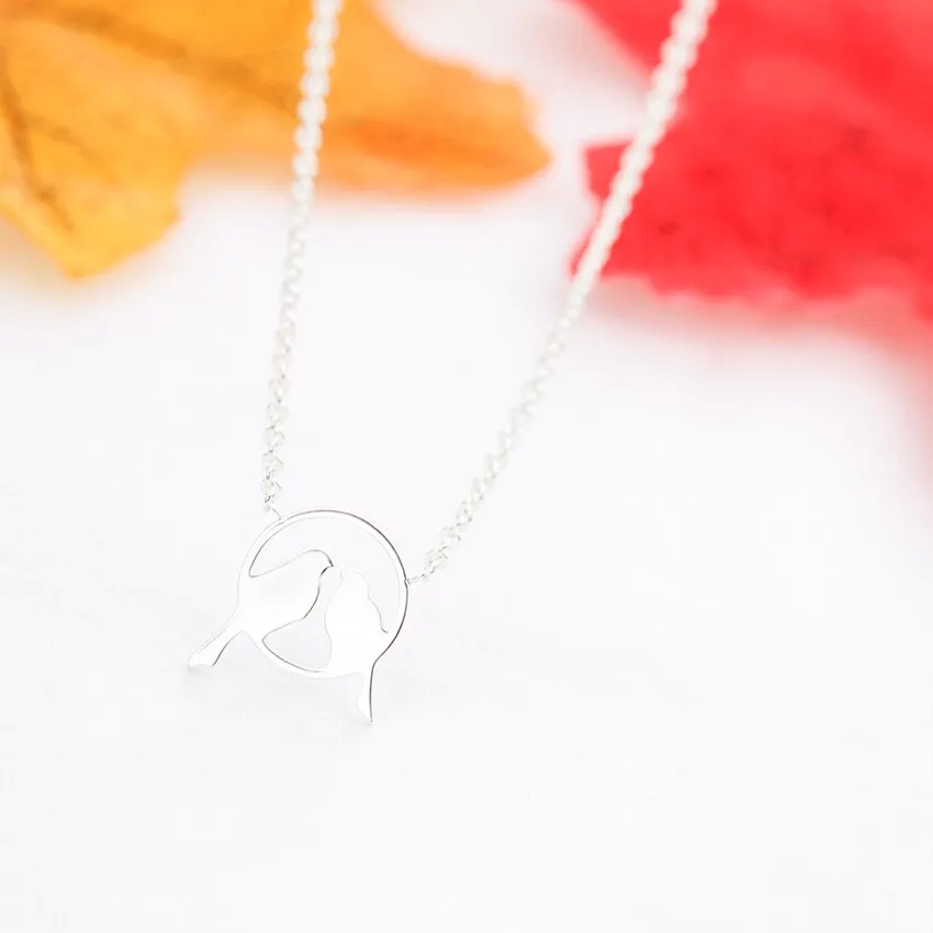 Rose Gold Silver Color Double Bird Pendant