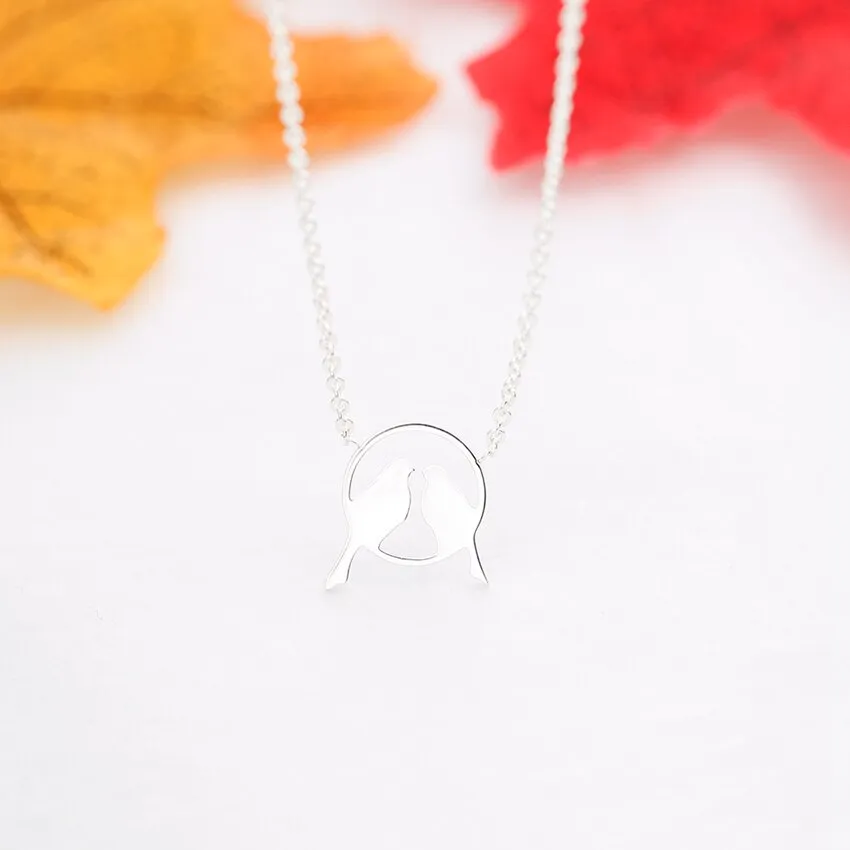 Rose Gold Silver Color Double Bird Pendant