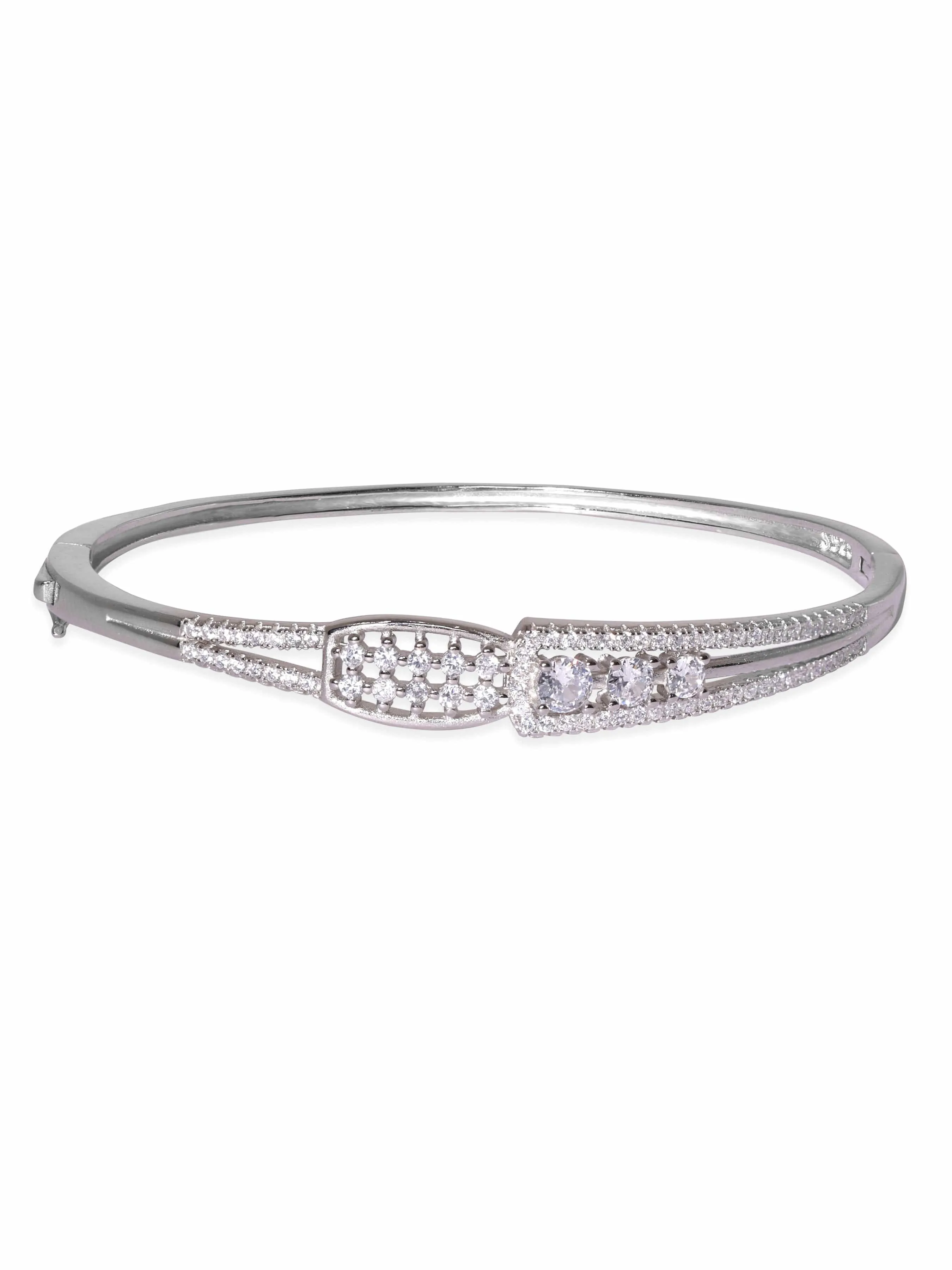 Rubans Silver Rhodium Plated Zirconia Studded Elegant Bracelet