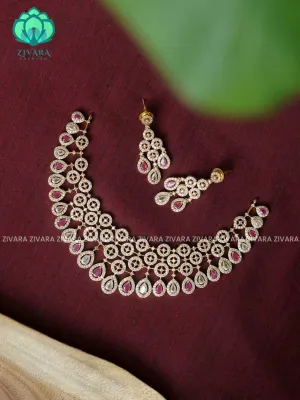 RUBY AD BRIDAL STONE NECKWEAR - stylish and minimal elegant neckwear with earrings- Zivara Fashion