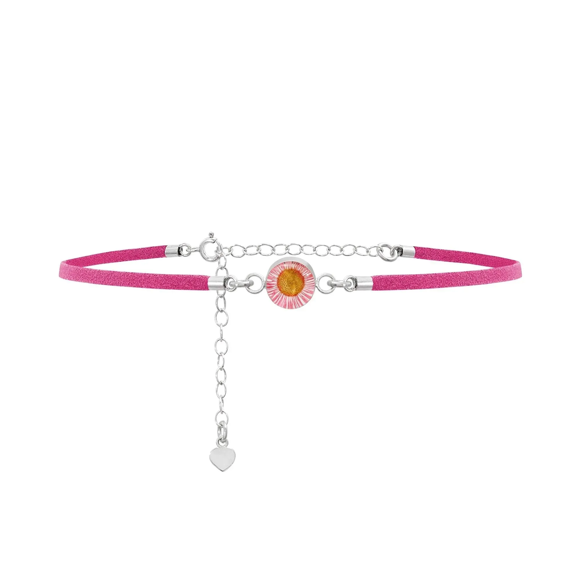 Shrieking Violet Funky Choker Necklace - Pink 'Vegan suede' strap - Pink Daisy - Sterling silver - One size