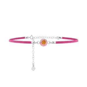 Shrieking Violet Funky Choker Necklace - Pink 'Vegan suede' strap - Pink Daisy - Sterling silver - One size