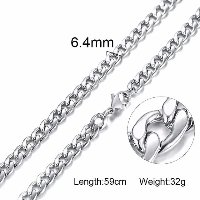 Silver Gold Filled Solid Necklace Curb Chains Link Men Choker Stainless Steel Male Female Accessories Fashion