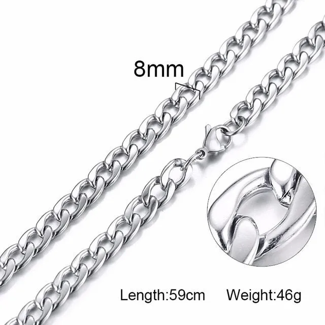 Silver Gold Filled Solid Necklace Curb Chains Link Men Choker Stainless Steel Male Female Accessories Fashion