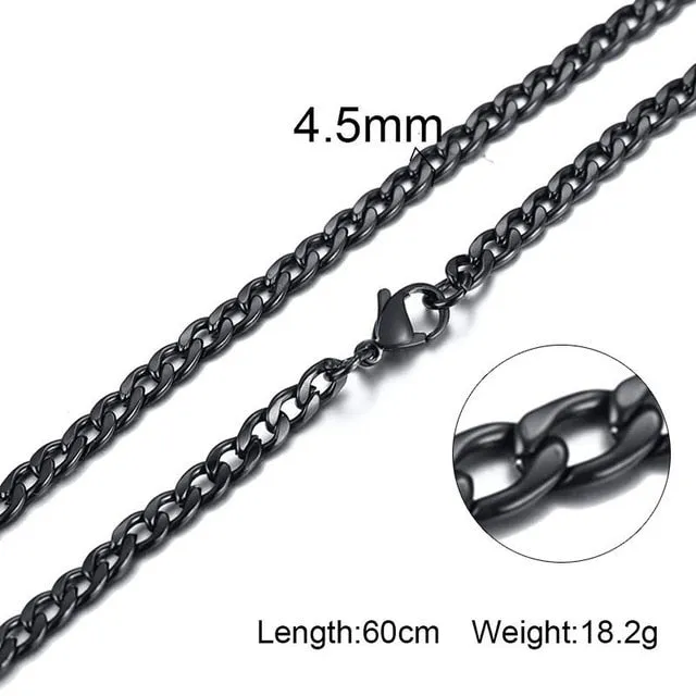 Silver Gold Filled Solid Necklace Curb Chains Link Men Choker Stainless Steel Male Female Accessories Fashion