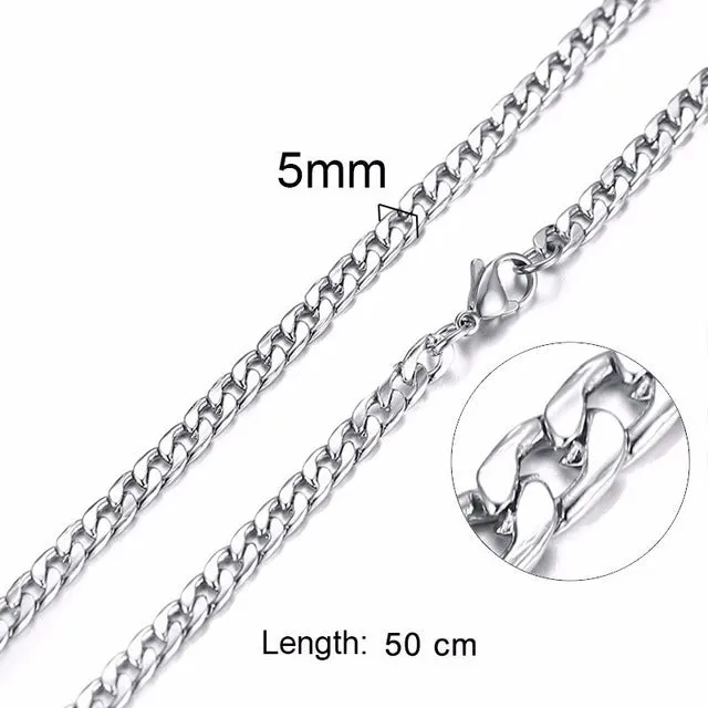 Silver Gold Filled Solid Necklace Curb Chains Link Men Choker Stainless Steel Male Female Accessories Fashion