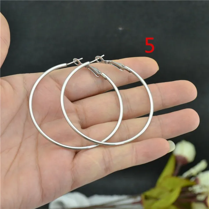 Silver Minimalist Round Tube Large Hoop Earrings Stainless Steel