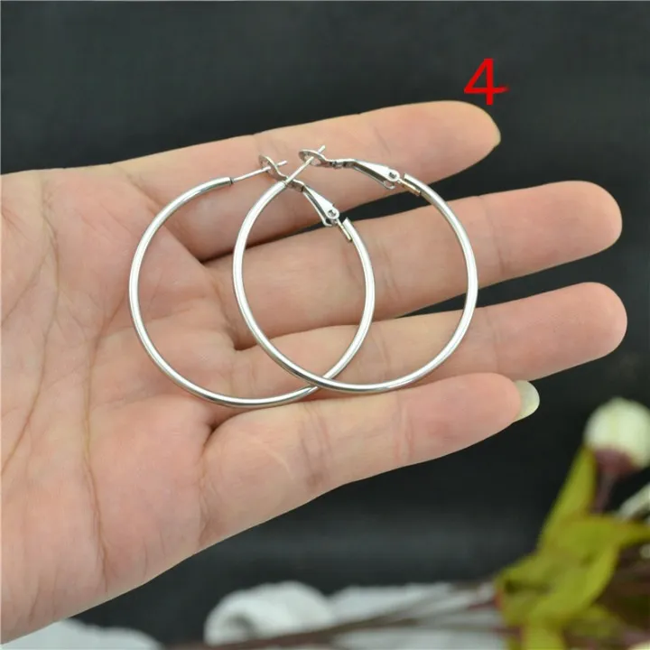 Silver Minimalist Round Tube Large Hoop Earrings Stainless Steel