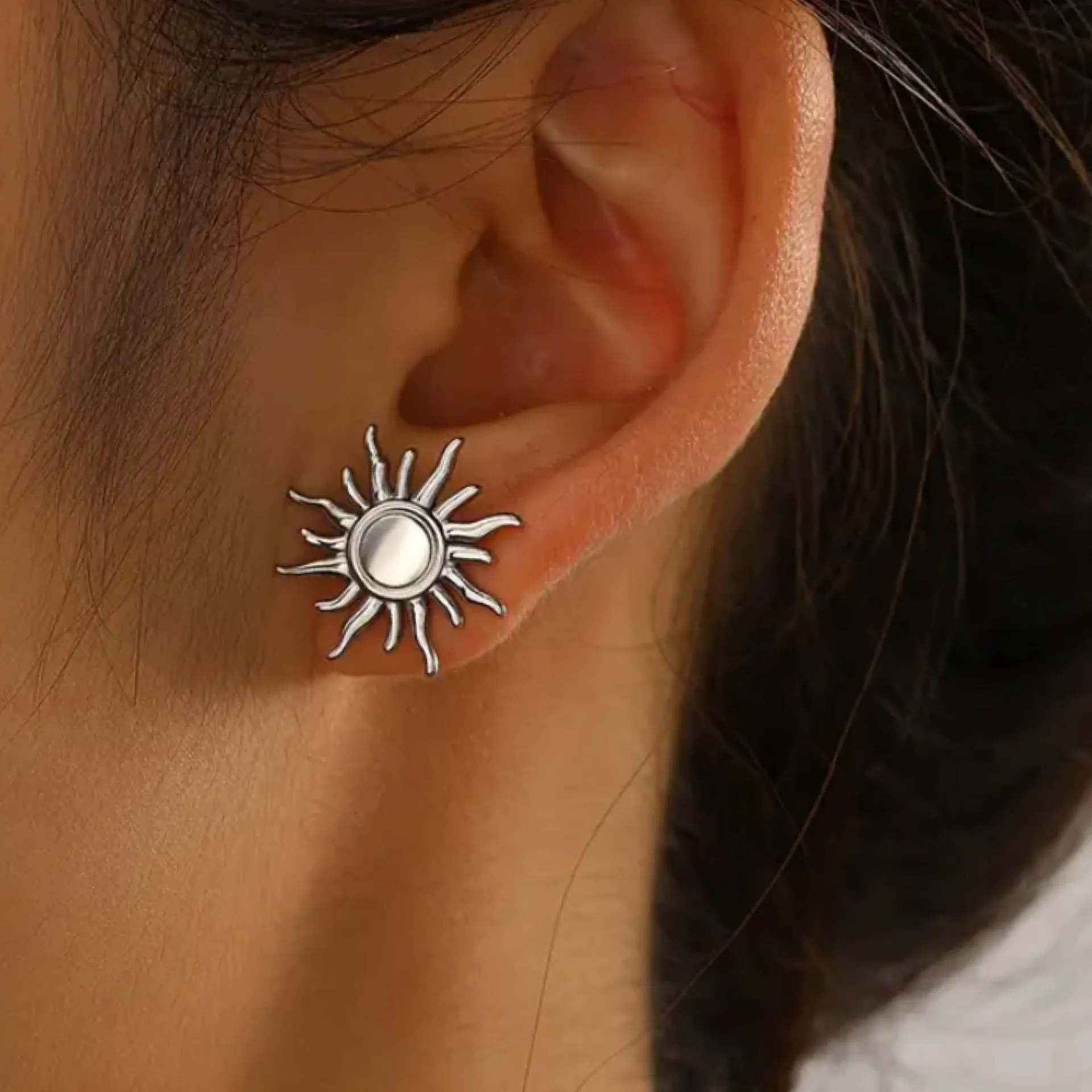 Silver Sun Stud Earrings