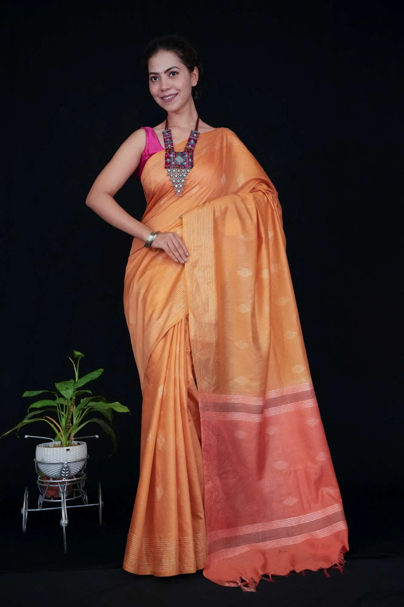 Soft Bhagalpuri silk dual toned with ghicha work sophisticated ready to wear saree